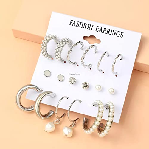 Plated-Toned Contemporary Hoop Earrings Set of 9